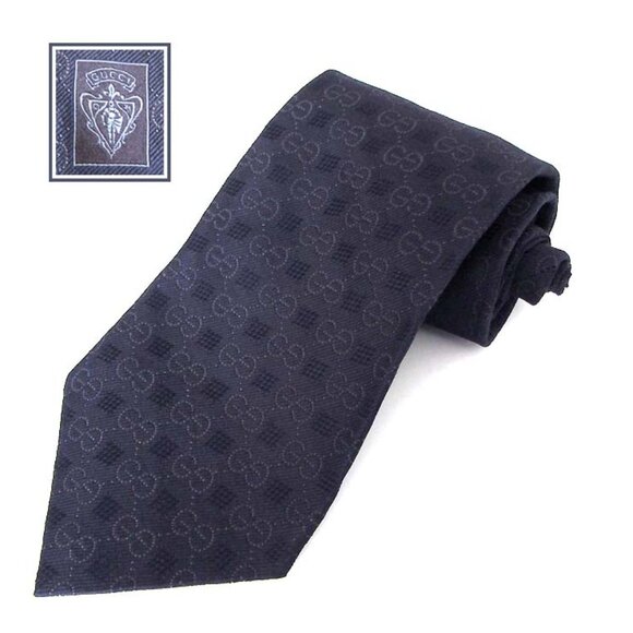 GUCCI navy GG Guccissima Hysteria crest neck  tie 100% silk - Picture 1 of 7